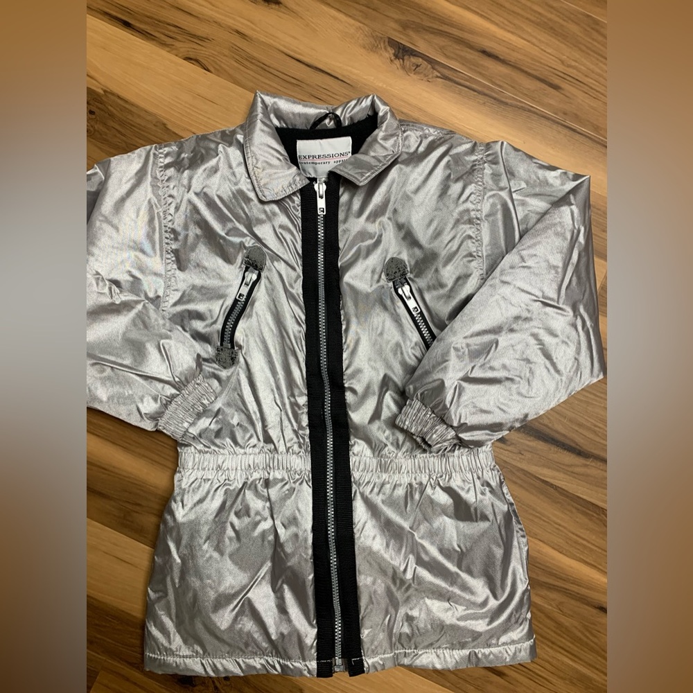 Vintage 90s metallic silver puffer coat girls 12 women’s XS